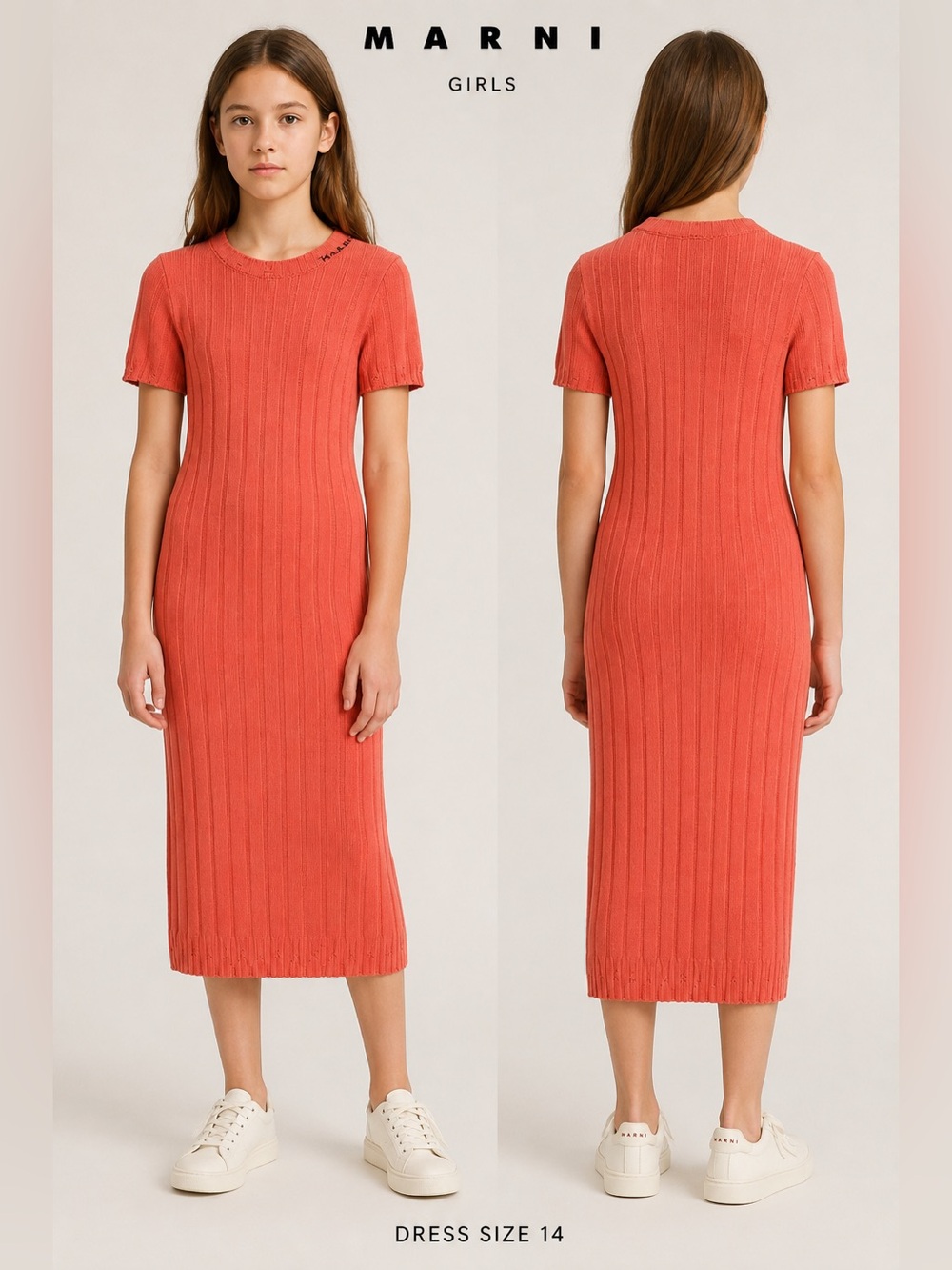 Marni Ribbed Knit Midi Dress – Coral Orange | IT 44 / US 12-14